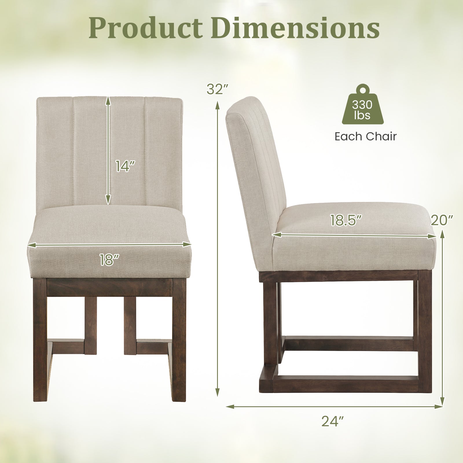 Modern Farmhouse Fabric Dining Chairs, Set of 2, 5.5