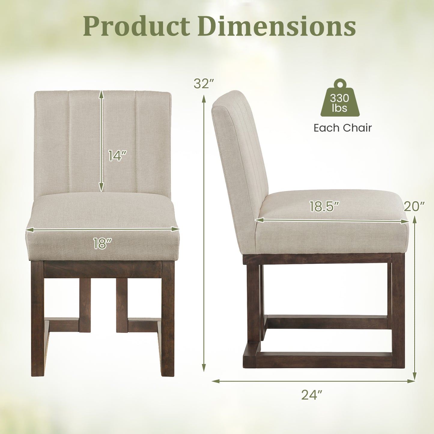 Modern Farmhouse Fabric Dining Chairs, Set of 2, 5.5" Thickened Padded Seat, Walnut Dining Chairs at Gallery Canada