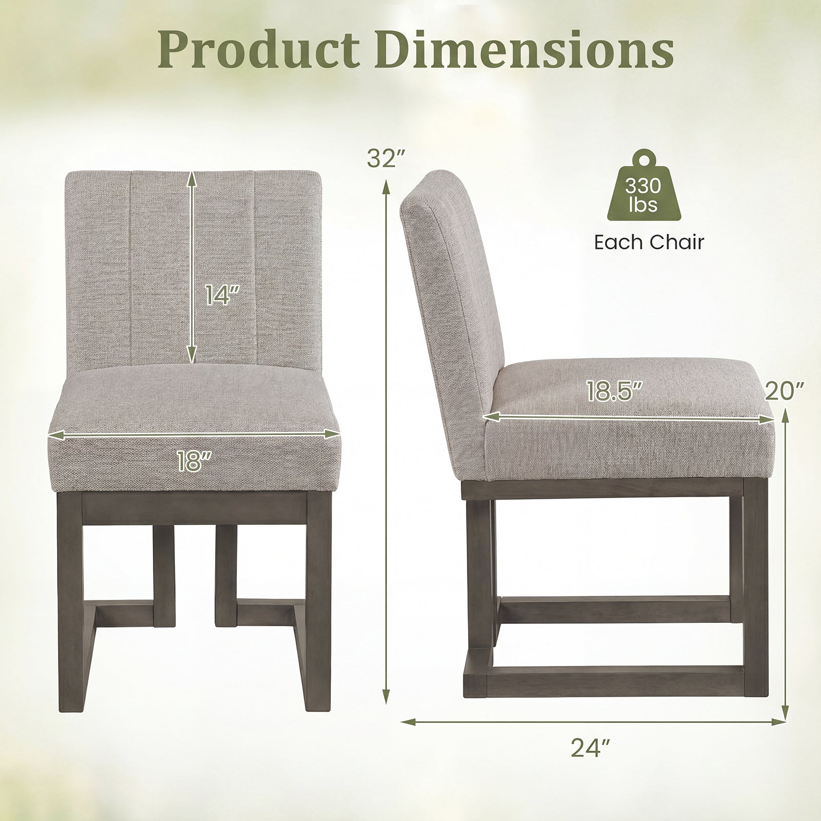 Fabric Dining Chairs, Set of 4, 5.5