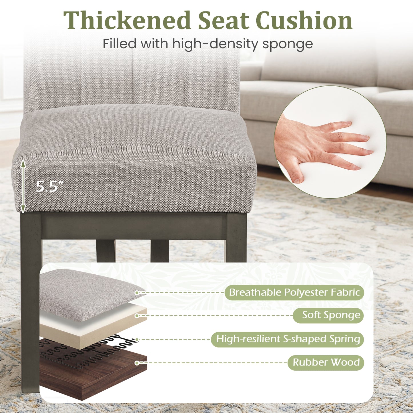 Fabric Dining Chairs, Set of 4, 5.5" Thickened Seat, Gray Dining Chairs at Gallery Canada