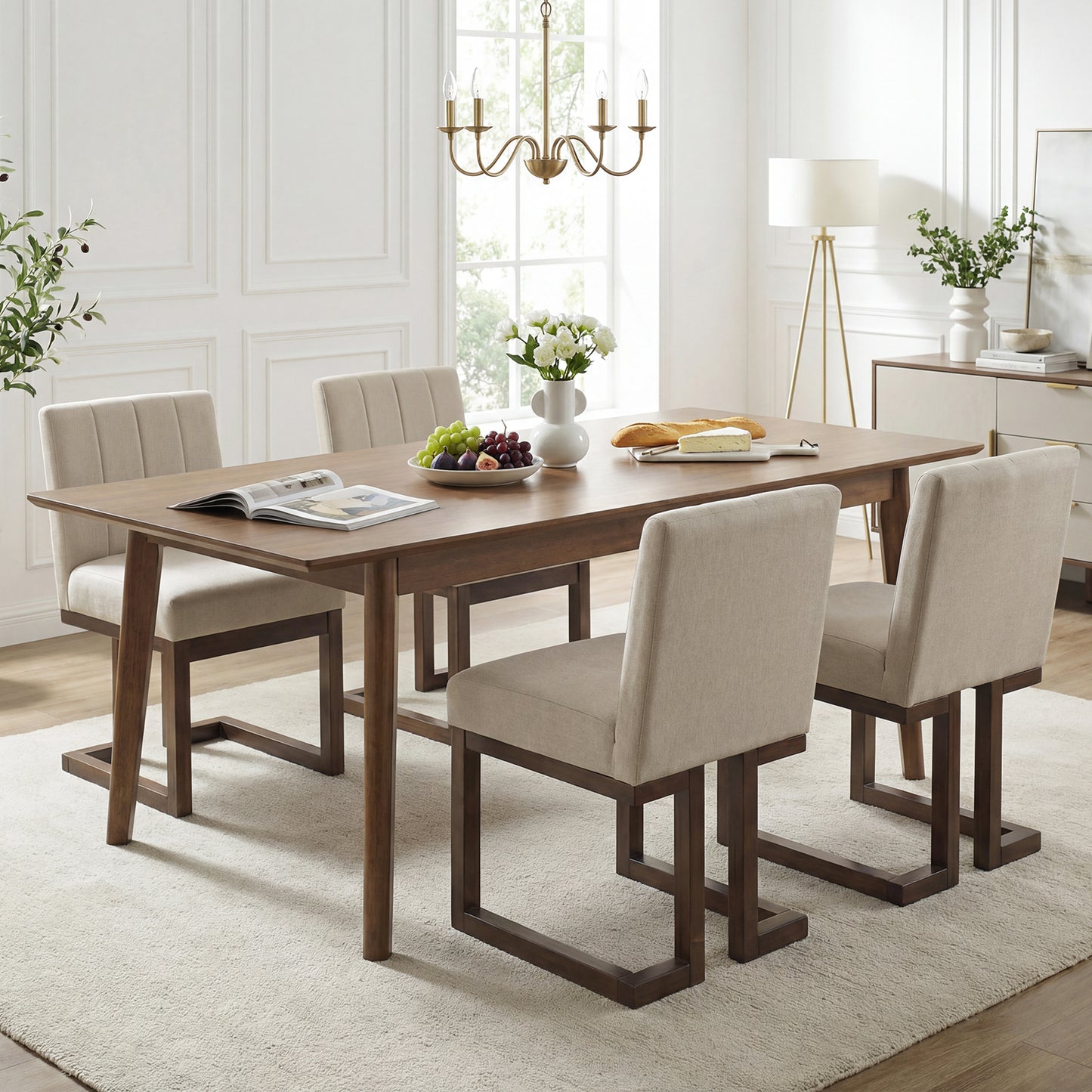 Modern Farmhouse Fabric Dining Chairs, Set of 4, 5.5" Thickened Seat, Walnut Dining Chairs at Gallery Canada