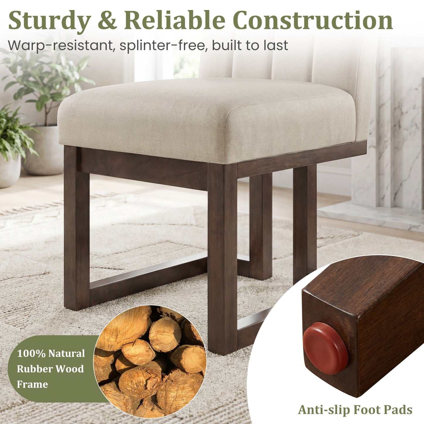 Modern Farmhouse Fabric Dining Chairs, Set of 4, 5.5" Thickened Seat, Walnut Dining Chairs at Gallery Canada