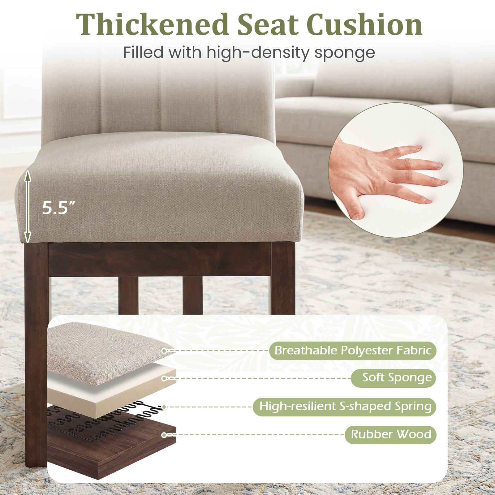 Modern Farmhouse Fabric Dining Chairs, Set of 4, 5.5
