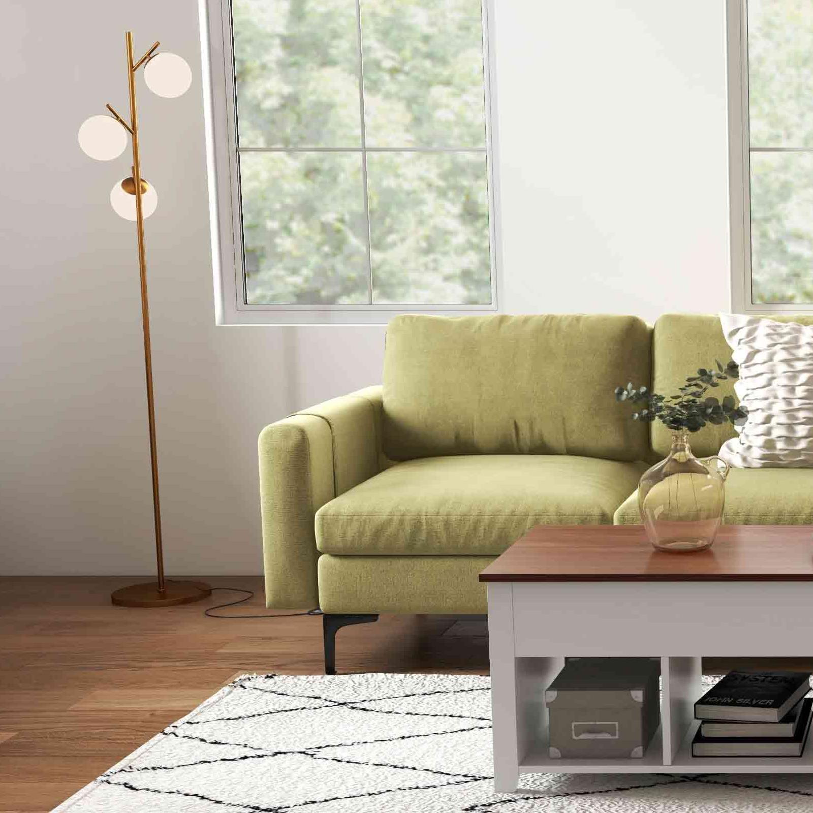 Modern Living Room Set: Modular L-shaped Sectional Sofa Lift Top Coffee Table & 3-Globe Floor Lamp Living Room at Gallery Canada