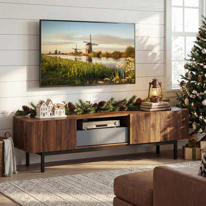 Modern Mid Century TV Cabinetfor TVs up to 82" with Drawer, Walnut Entertainment Centers & TV Stands at Gallery Canada