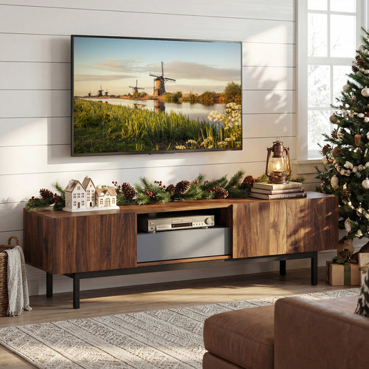 Modern Mid Century TV Cabinetfor TVs up to 82" with Drawer, Walnut Entertainment Centers & TV Stands Walnut at Gallery Canada