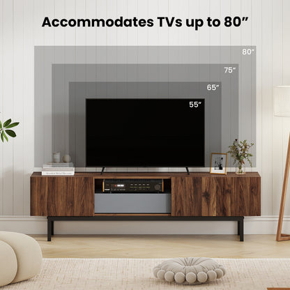 Modern Mid Century TV Cabinetfor TVs up to 82" with Drawer, Walnut Entertainment Centers & TV Stands at Gallery Canada