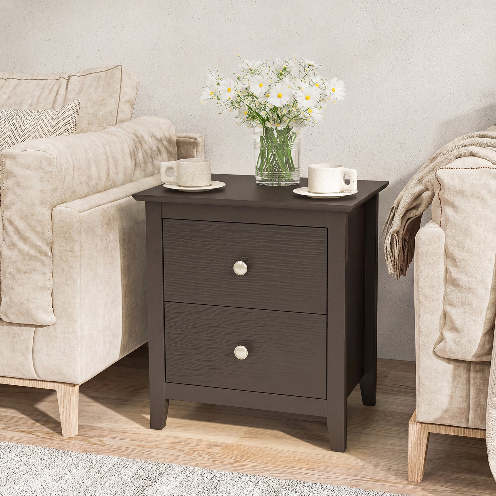 Modern Nightstand, 2 Drawers Brown Nightstands at Gallery Canada