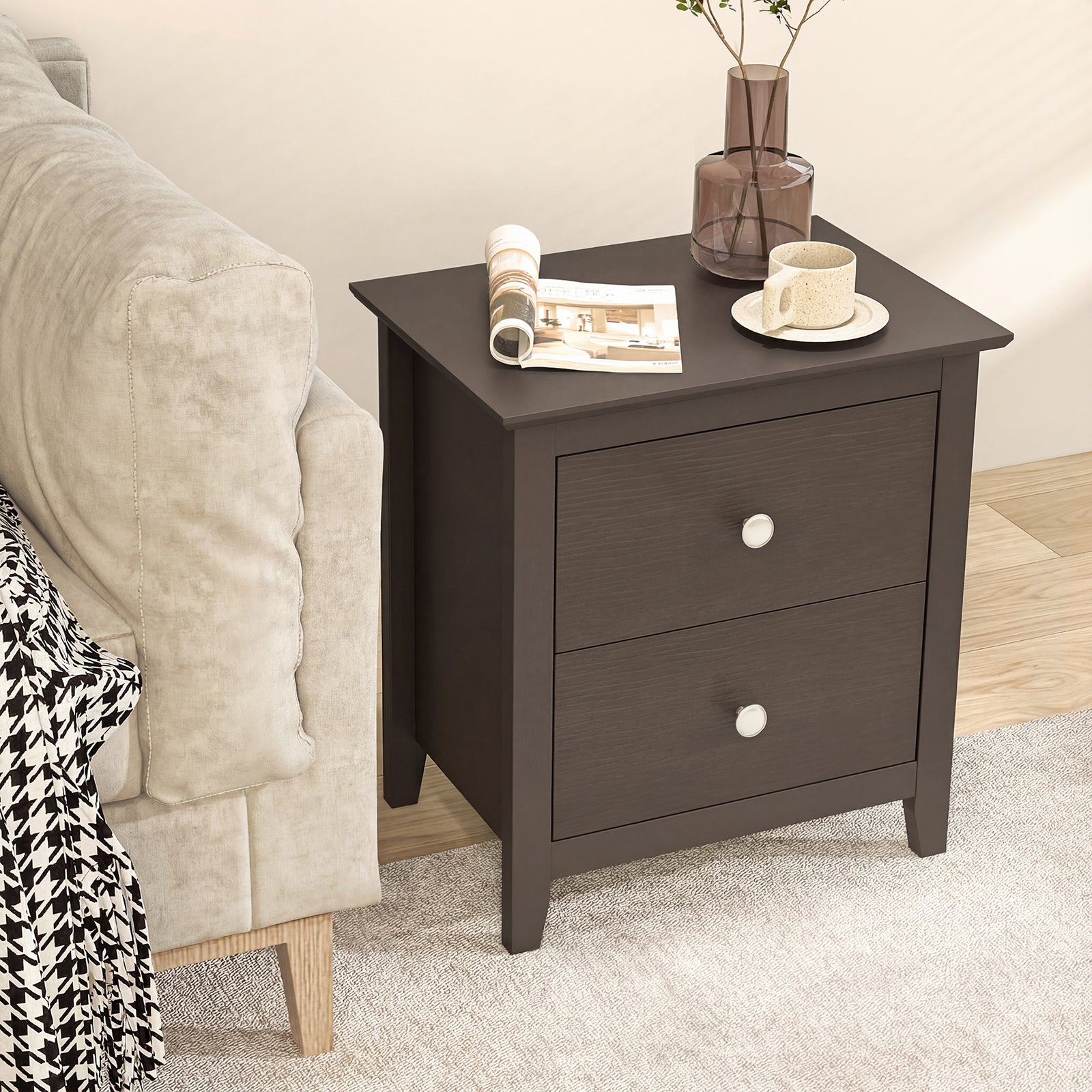 Modern Nightstand, 2 Drawers Brown Nightstands at Gallery Canada