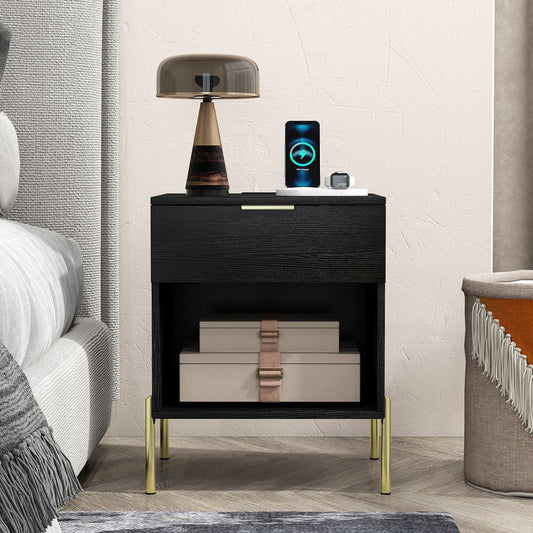 Modern Nightstand with Charging Station, Black Nightstands Black at Gallery Canada