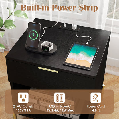 Modern Nightstand with Charging Station, Black Nightstands at Gallery Canada