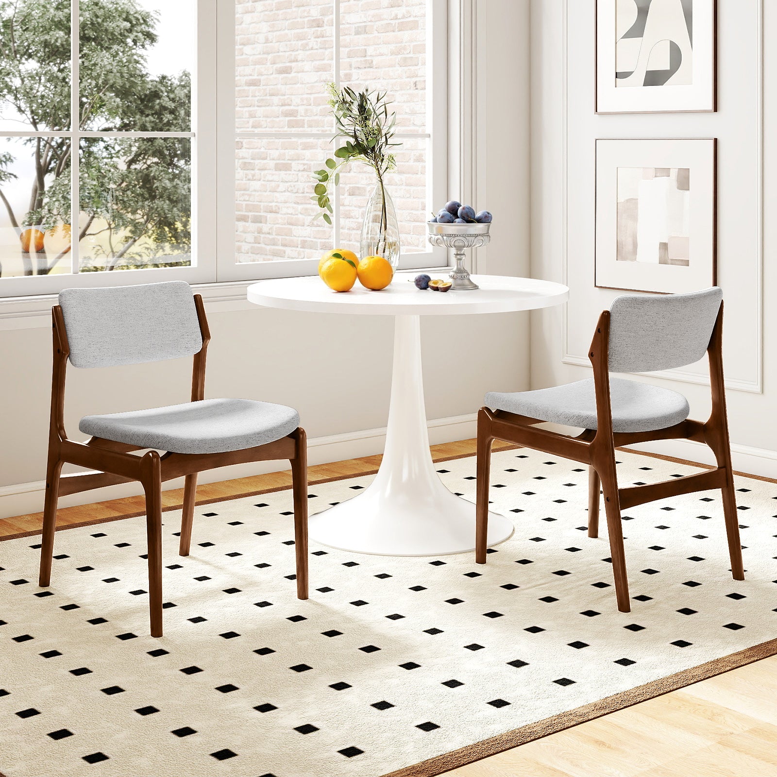 Modern Padded Dining Chairs, Rubber Wood Legs, Set of 2, Brown Dining Chairs at Gallery Canada