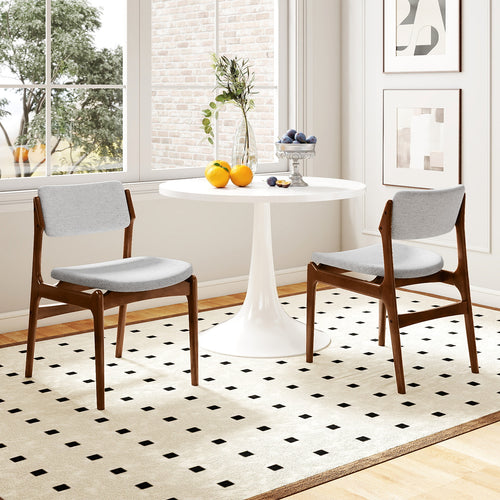 Modern Padded Dining Chairs, Rubber Wood Legs, Set of 2, Brown