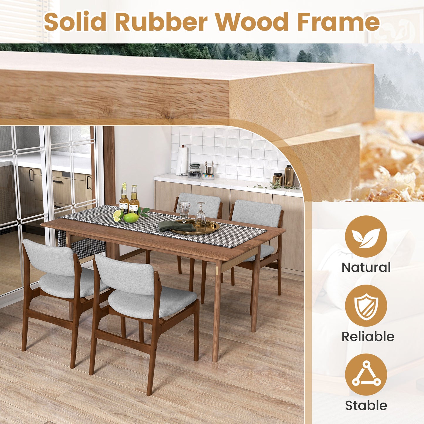 Modern Padded Dining Chairs, Rubber Wood Legs, Set of 2, Brown Dining Chairs at Gallery Canada