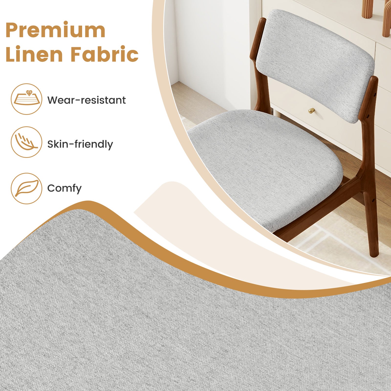 Modern Padded Dining Chairs, Rubber Wood Legs, Set of 2, Brown Dining Chairs at Gallery Canada
