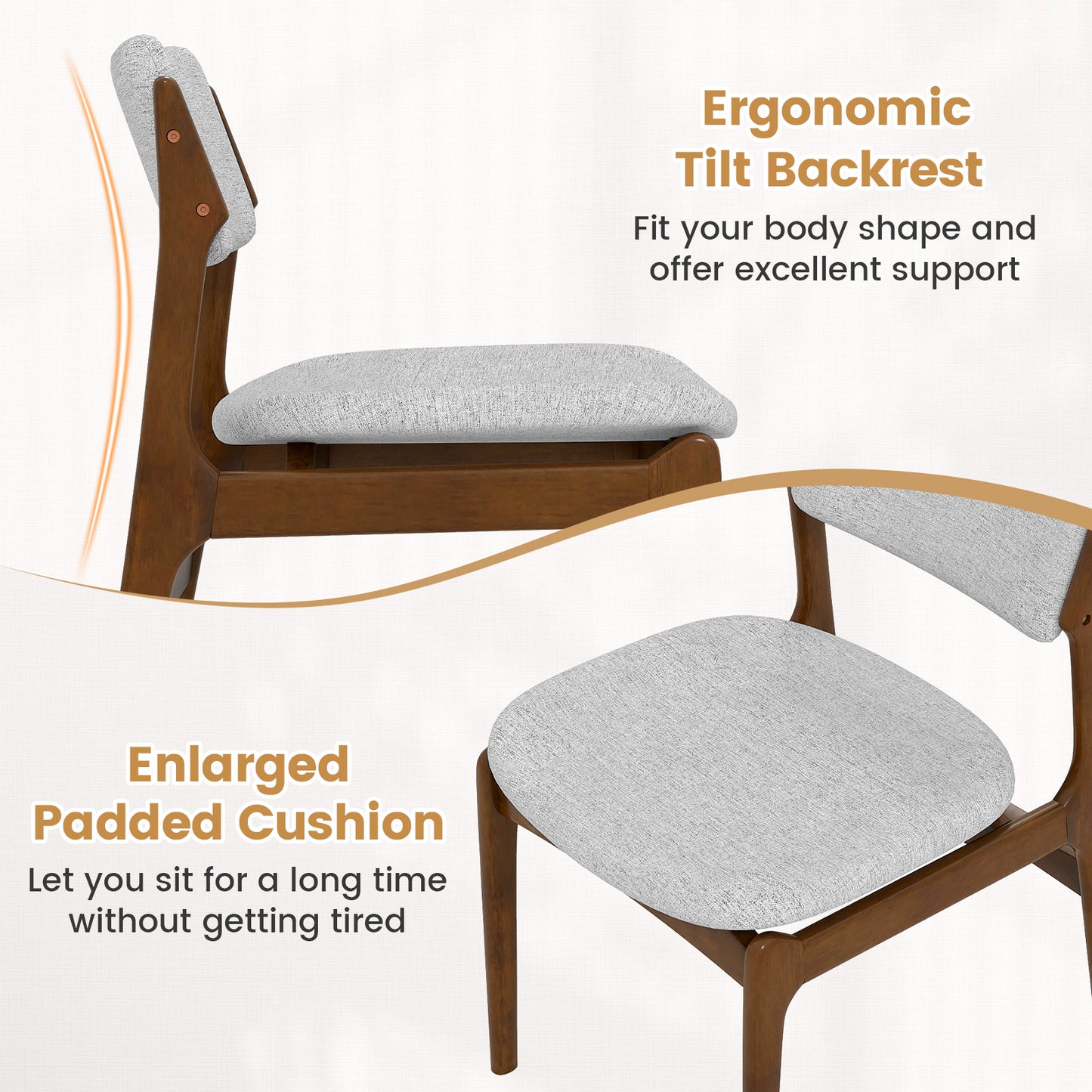 Modern Padded Dining Chairs, Rubber Wood Legs, Set of 2, Brown Dining Chairs at Gallery Canada