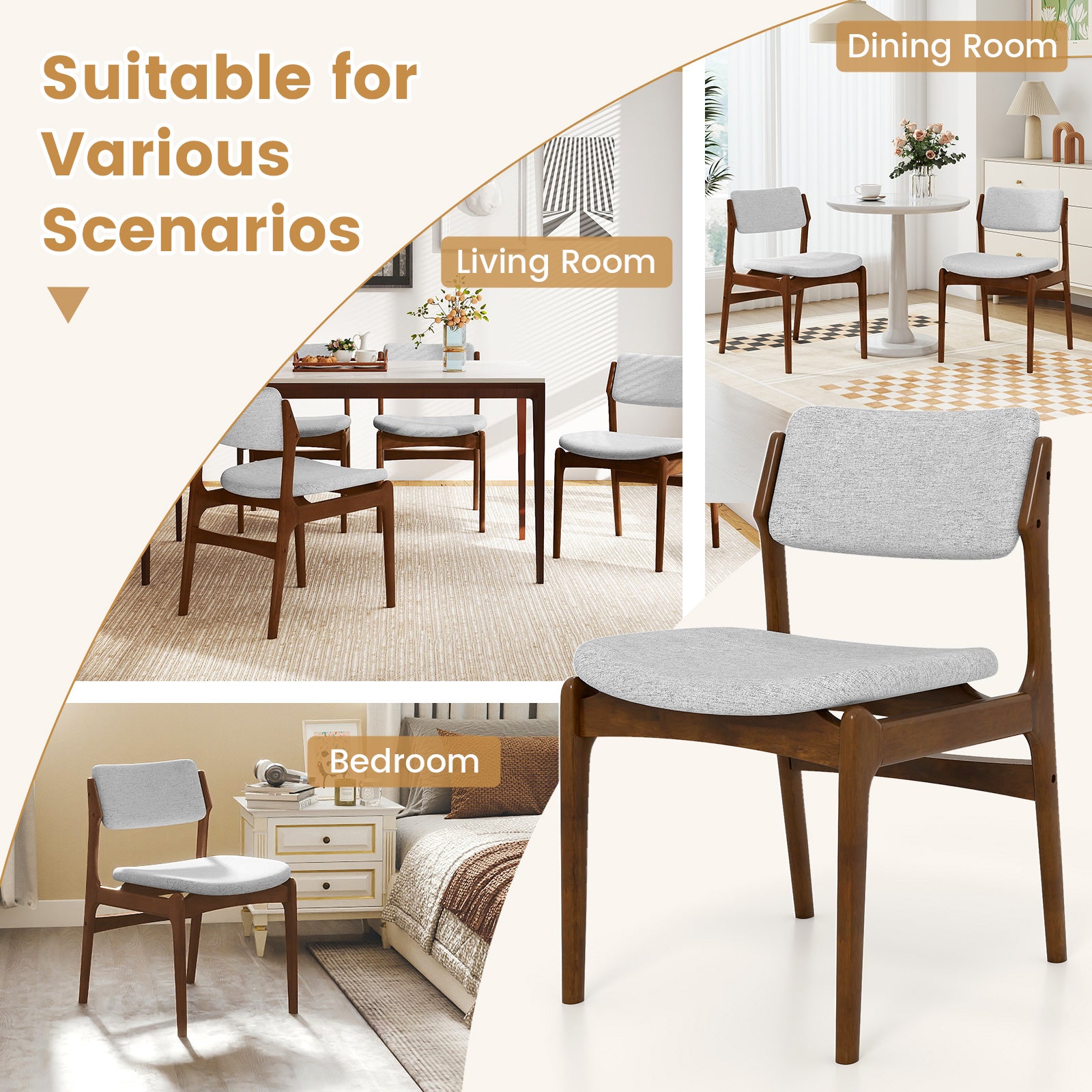 Modern Padded Dining Chairs, Rubber Wood Legs, Set of 2, Brown Dining Chairs at Gallery Canada