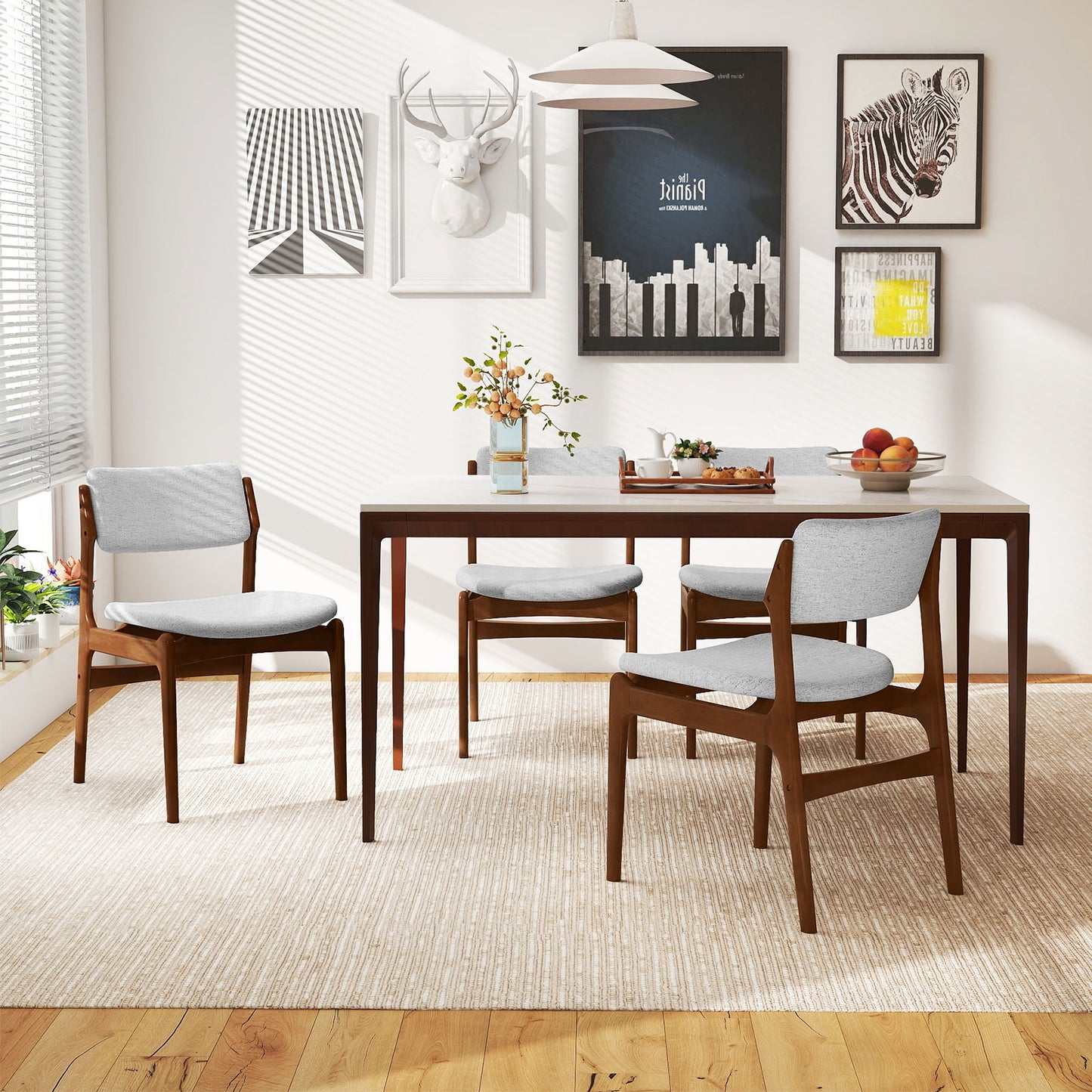 Modern Padded Dining Chairs, Set of 4, Rubber Wood Legs, Brown Dining Chairs at Gallery Canada