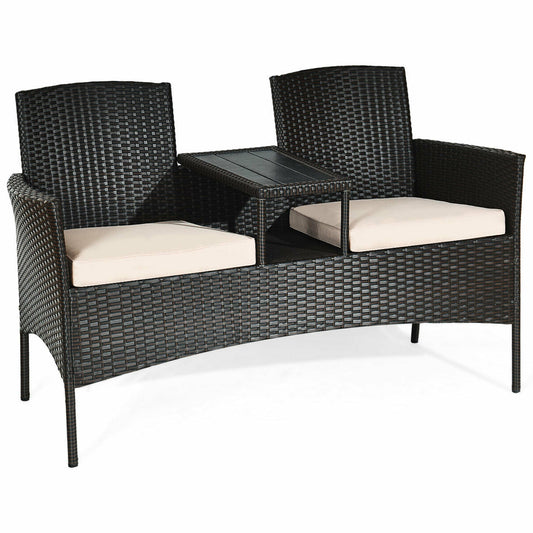 Modern Patio Conversation Set, Built-In Coffee Table, Cushions, Beige Patio Conversation Sets Beige at Gallery Canada