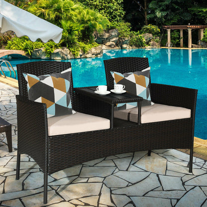 Modern Patio Conversation Set, Built-In Coffee Table, Cushions, Beige Patio Conversation Sets at Gallery Canada