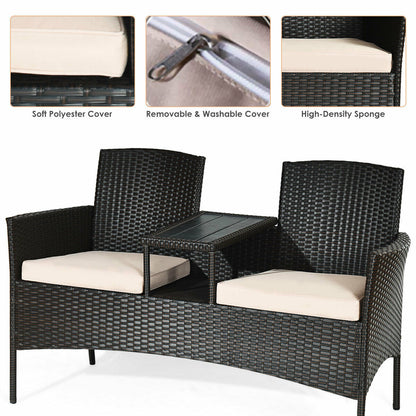 Modern Patio Conversation Set, Built-In Coffee Table, Cushions, Beige Patio Conversation Sets at Gallery Canada