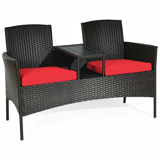 Modern Patio Conversation Set, Built-in Coffee Table, Cushions, Red Patio Conversation Sets Red at Gallery Canada