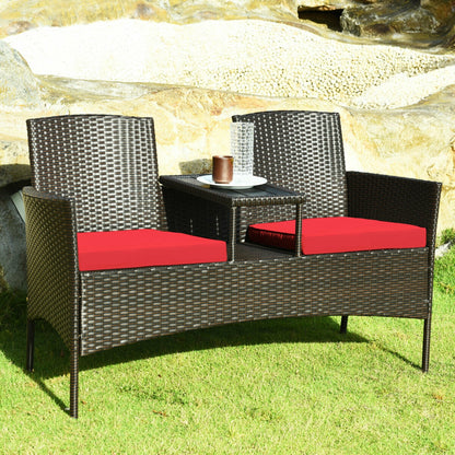 Modern Patio Conversation Set, Built-in Coffee Table, Cushions, Red Patio Conversation Sets at Gallery Canada