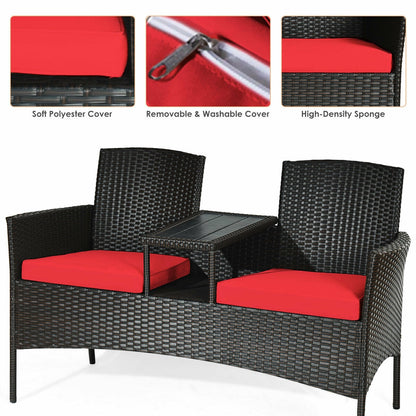 Modern Patio Conversation Set, Built-in Coffee Table, Cushions, Red Patio Conversation Sets at Gallery Canada