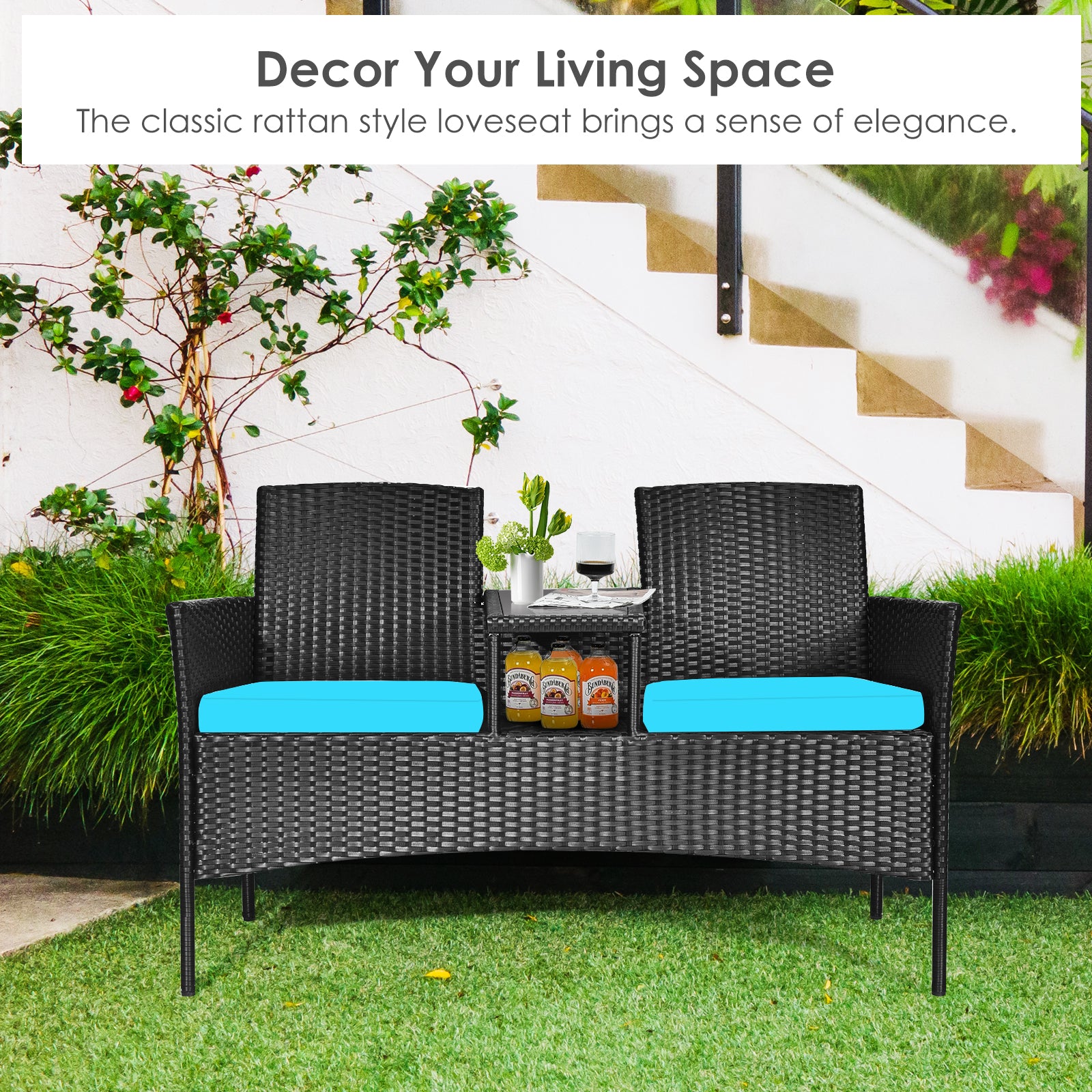 Modern Patio Conversation Set, Built-In Coffee Table, Cushions, Turquoise Patio Conversation Sets at Gallery Canada