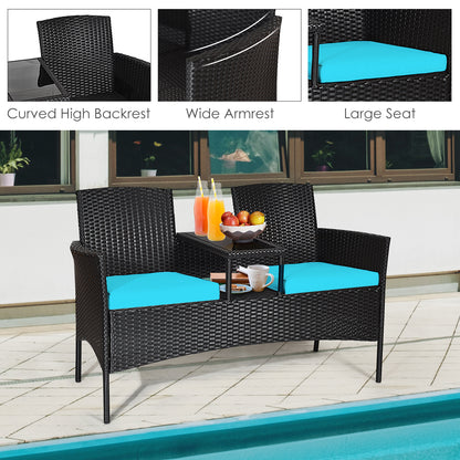 Modern Patio Conversation Set, Built-In Coffee Table, Cushions, Turquoise Patio Conversation Sets at Gallery Canada