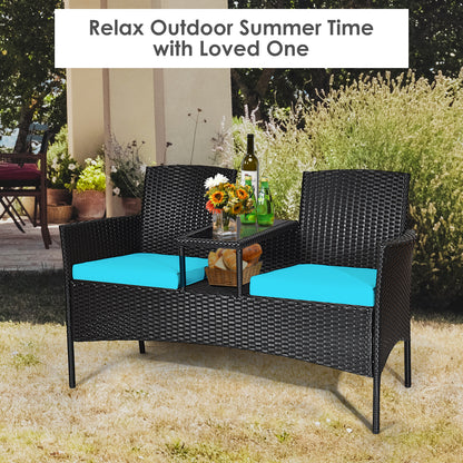 Modern Patio Conversation Set, Built-In Coffee Table, Cushions, Turquoise Patio Conversation Sets at Gallery Canada
