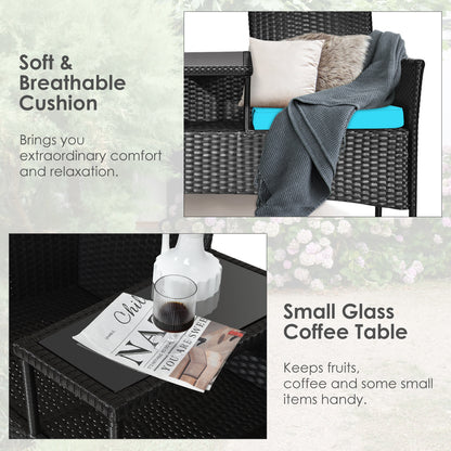 Modern Patio Conversation Set, Built-In Coffee Table, Cushions, Turquoise Patio Conversation Sets at Gallery Canada
