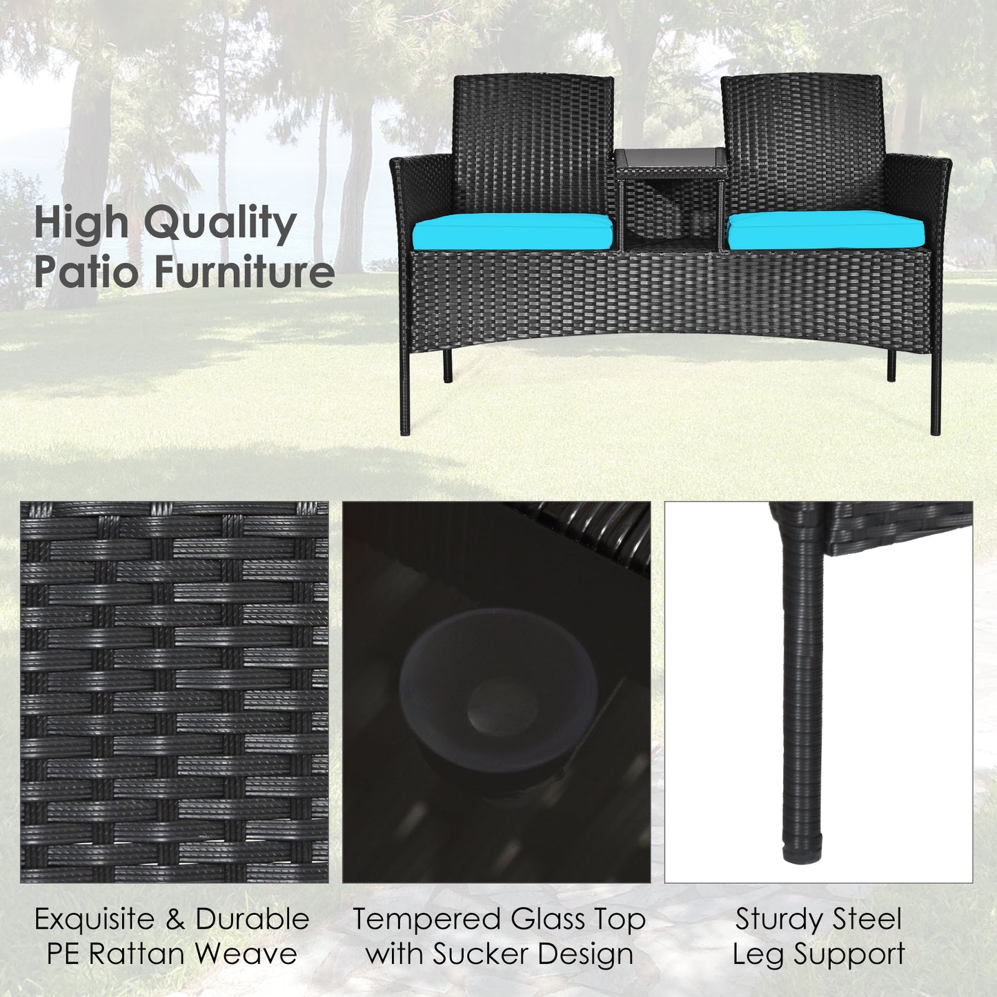 Modern Patio Conversation Set, Built-In Coffee Table, Cushions, Turquoise Patio Conversation Sets at Gallery Canada