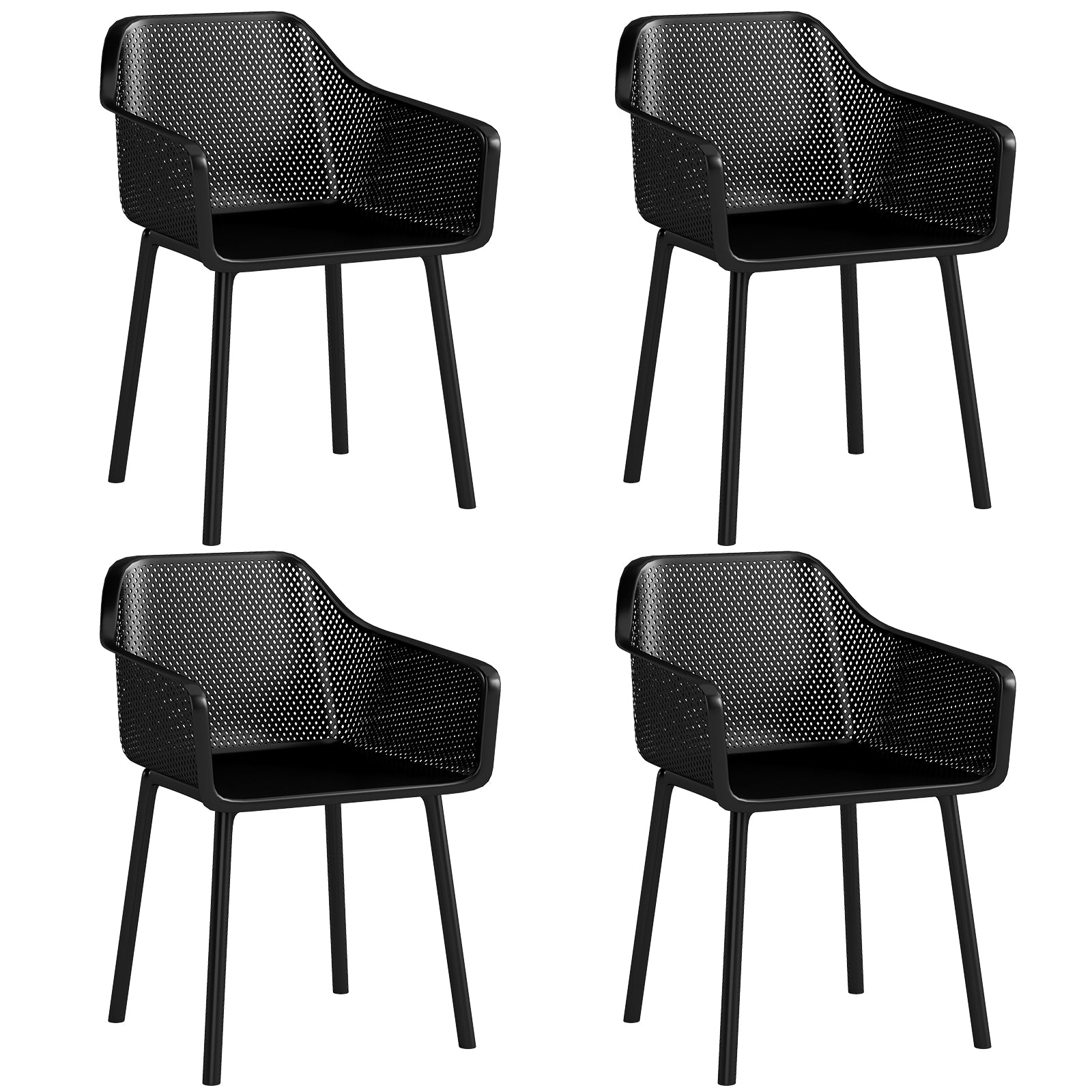 Modern Plastic Dining Chairs Set of 4 Kitchen Armchairs with Breathable Mesh Backrest, Black Dining Chairs at Gallery Canada