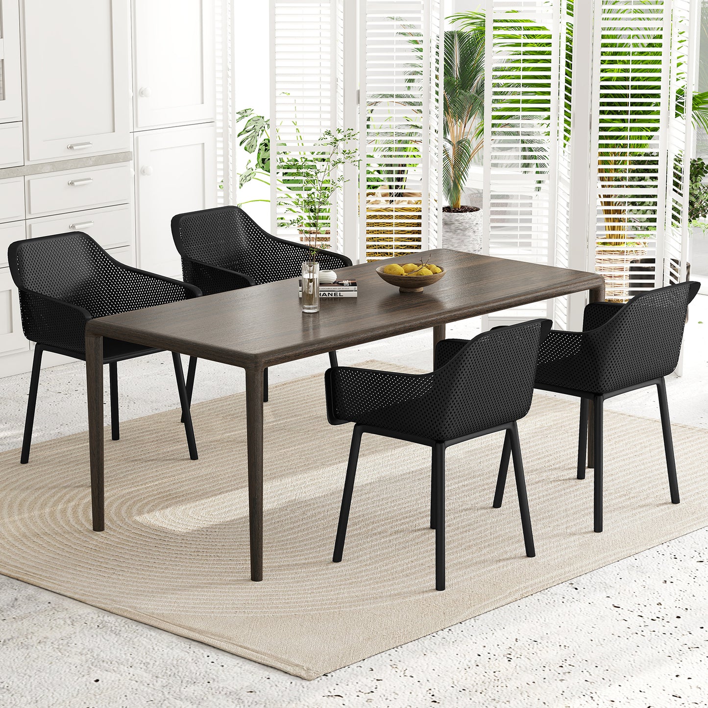 Modern Plastic Dining Chairs Set of 4 Kitchen Armchairs with Breathable Mesh Backrest, Black Dining Chairs at Gallery Canada