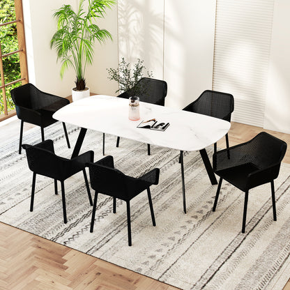 Modern Plastic Dining Chairs Set of 4 Kitchen Armchairs with Breathable Mesh Backrest, Black Dining Chairs at Gallery Canada