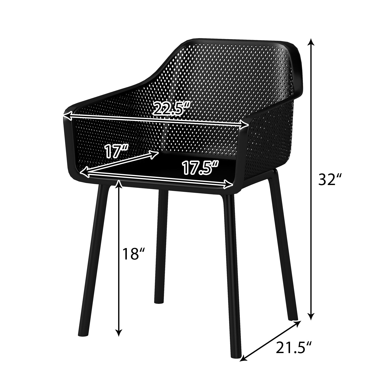 Modern Plastic Dining Chairs Set of 4 Kitchen Armchairs with Breathable Mesh Backrest, Black Dining Chairs at Gallery Canada