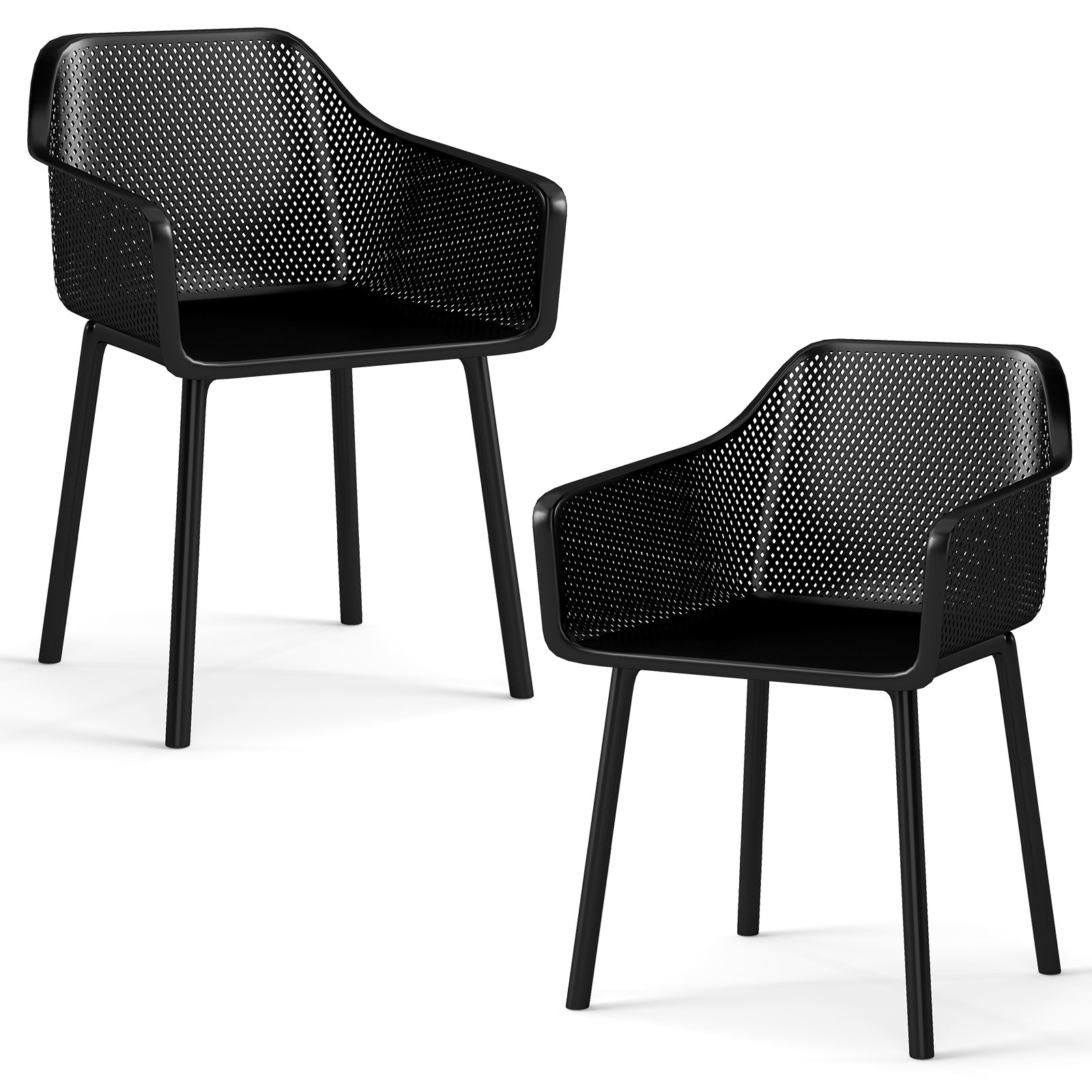 Modern Plastic Dining Chairs Set of 2 Kitchen Armchairs with Breathable Mesh Backres, Black Dining Chairs Black at Gallery Canada