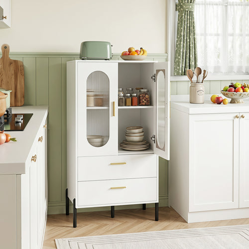 Modern Sideboard Buffet Cabinet with Fluted Doors, White