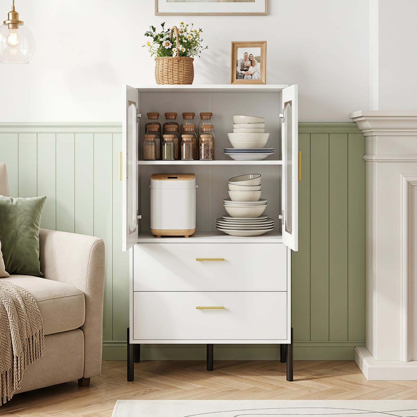 Modern Sideboard Buffet Cabinet with Fluted Doors, White