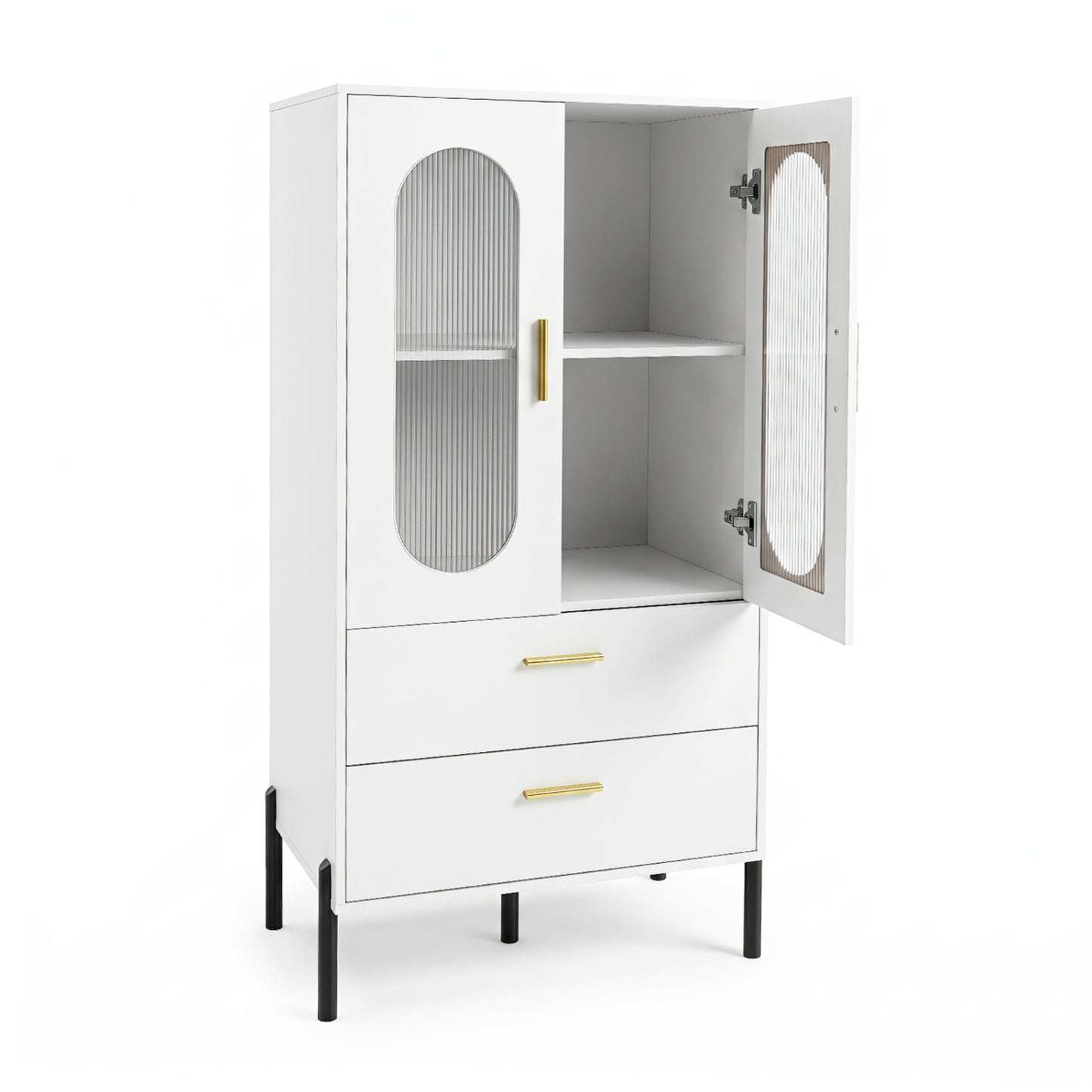 Modern Sideboard Buffet Cabinet with Fluted Doors, White