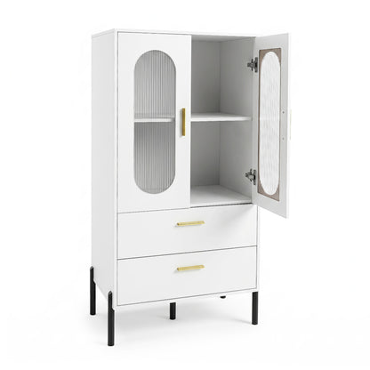 Modern Sideboard Buffet Cabinet with Fluted Doors, White