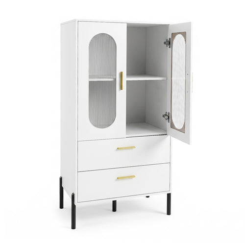 Modern Sideboard Buffet Cabinet with Fluted Doors, White