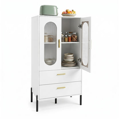 Modern Sideboard Buffet Cabinet with Fluted Doors, White