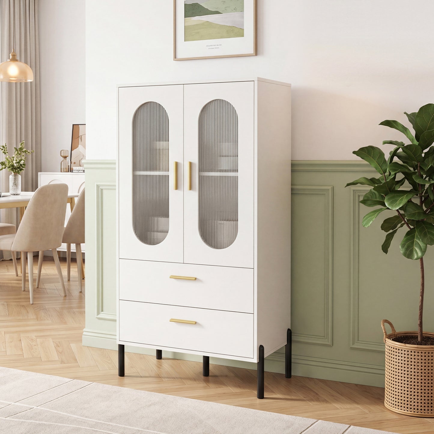Modern Sideboard Buffet Cabinet with Fluted Doors, White