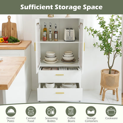Modern Sideboard Buffet Cabinet with Fluted Doors, White