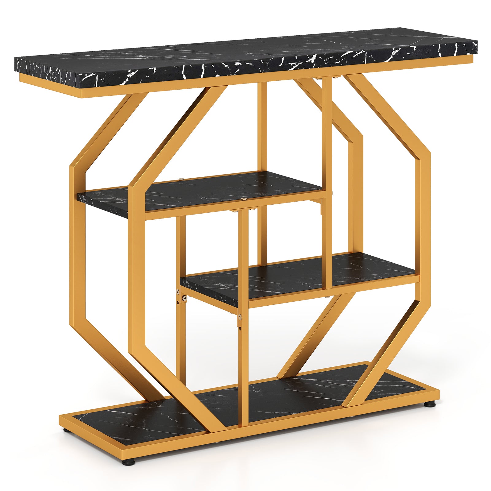 Modern Sofa Table Behind Couch 4-Tier Console Table with Faux Marble Tabletop, Black Console Tables at Gallery Canada