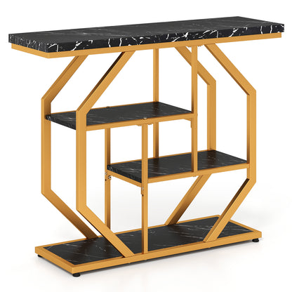 Modern Sofa Table Behind Couch 4-Tier Console Table with Faux Marble Tabletop, Black Console Tables at Gallery Canada