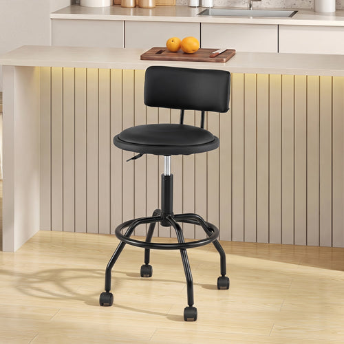 Modern Swivel Bar Stool with Backrest, Black
