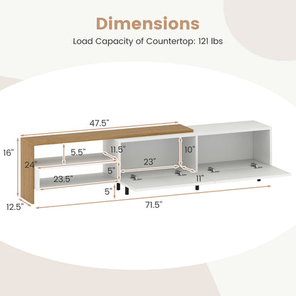 Modern TV Stand for 80 Inches TVs with Storage Shelves and Cabinets, White